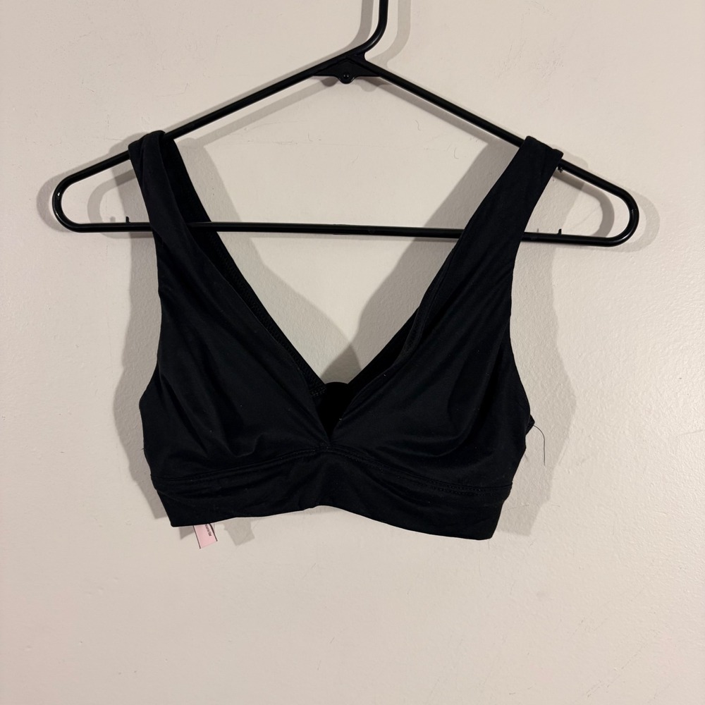 Victoria's Secret Bralette Women XS Black NEW Wireless V-Neck Gold Logo COMFY